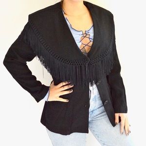 VTG bohemian southwestern fringe black jacket coat. 1980s vintage. Boho. Small